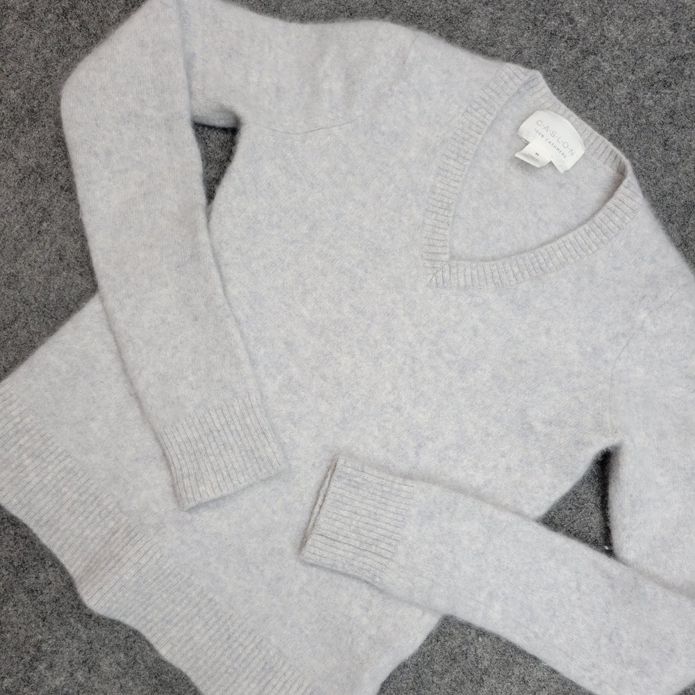 Caslon Sweater Womens XS White Cashmere Tight Knit Long Sleeve V Neck Pullover